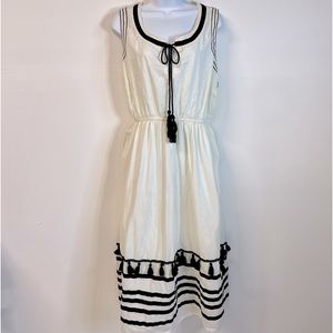 Lane Bryant Glamour X, Pom Pom Tassel, Midi Sundress Dress Cream and Black